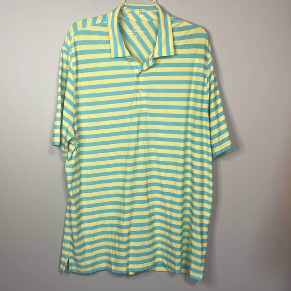 Vineyard Vines blue and yellow striped polo shirt Size XL